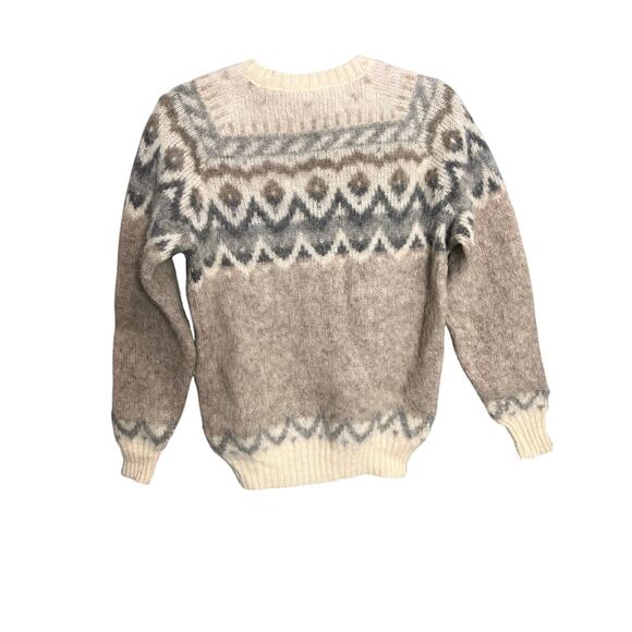 VTG Hilda Ltd. Small Icelandic 100% Wool Brown Fair Isle Nordic Sweater Pullover - Picture 2 of 8